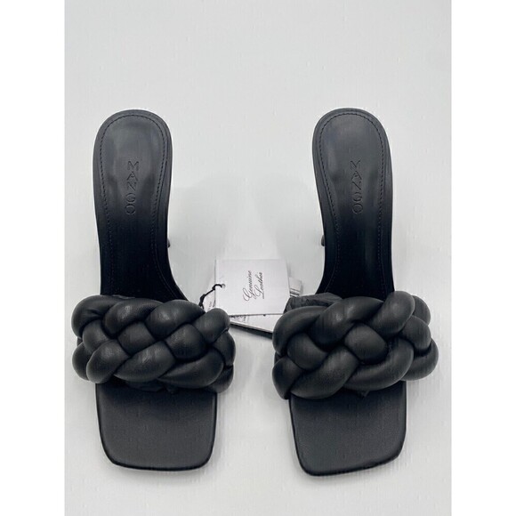 Mango Leather braided Sandals Black High Heels Women Size 37 - Picture 5 of 8